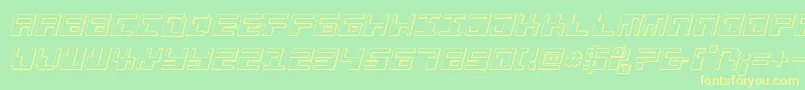 PhaserBank3DItalic-fontti – keltaiset fontit vihreällä taustalla