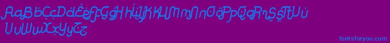 RodjaAltEndSlanted-Schriftart – Blaue Schriften auf violettem Hintergrund