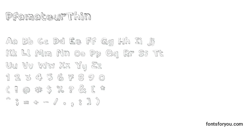 A fonte PfamateurThin – alfabeto, números, caracteres especiais
