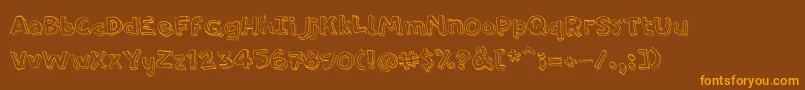PfamateurThin-Schriftart – Orangefarbene Schriften auf braunem Hintergrund