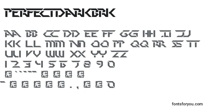 A fonte PerfectDarkBrk – alfabeto, números, caracteres especiais