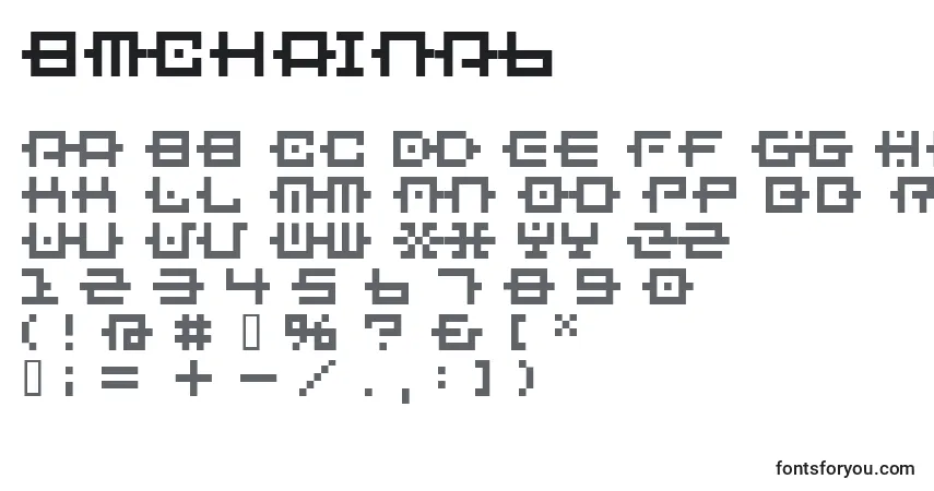 Schriftart BmChainA6 – Alphabet, Zahlen, spezielle Symbole