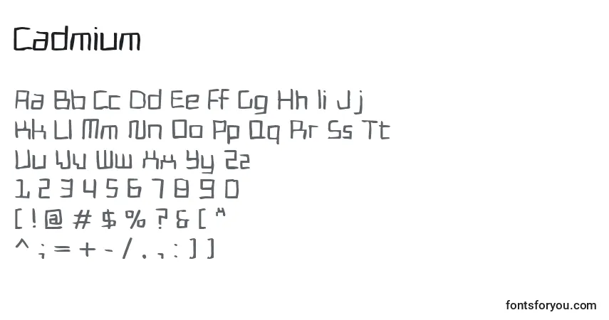 Czcionka Cadmium – alfabet, cyfry, specjalne znaki