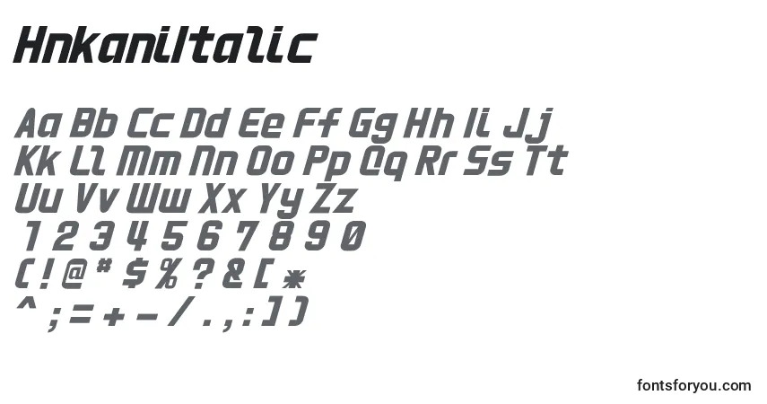 A fonte HnkaniItalic – alfabeto, números, caracteres especiais