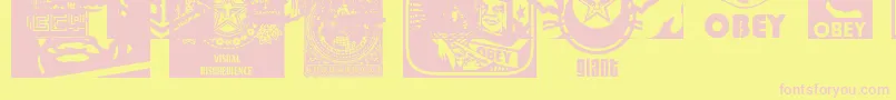 ObeypotpourriCaps-fontti – vaaleanpunaiset fontit keltaisella taustalla