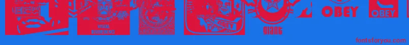 フォントObeypotpourriCaps – 赤い文字の青い背景