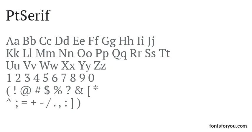 Czcionka PtSerif – alfabet, cyfry, specjalne znaki