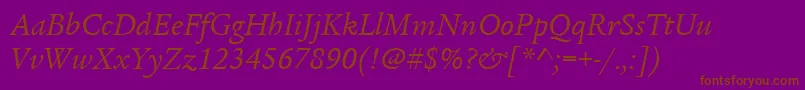 Police ItcLegacySerifLtBookItalic – polices brunes sur fond violet