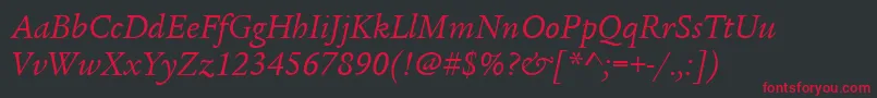 フォントItcLegacySerifLtBookItalic – 黒い背景に赤い文字