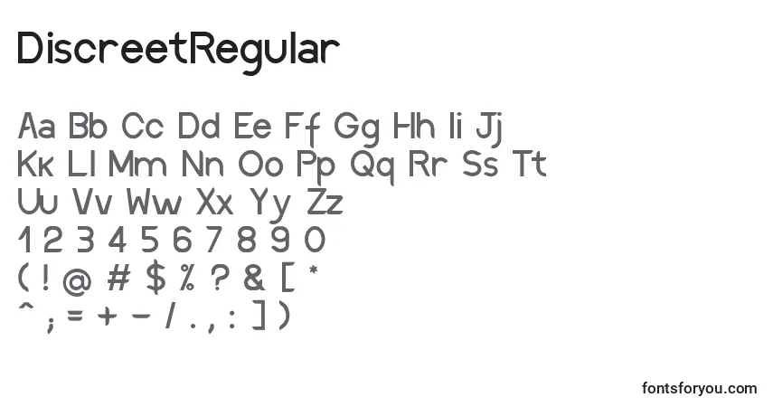 Schriftart DiscreetRegular – Alphabet, Zahlen, spezielle Symbole