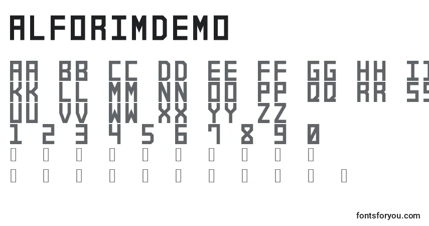 Schriftart Alforimdemo – Alphabet, Zahlen, spezielle Symbole