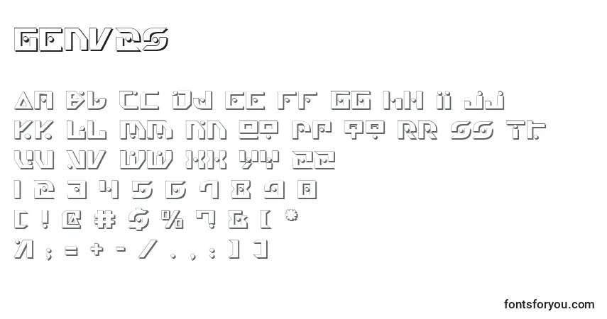 Schriftart Genv2s – Alphabet, Zahlen, spezielle Symbole