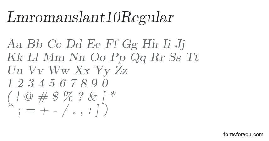 Lmromanslant10Regularフォント–アルファベット、数字、特殊文字