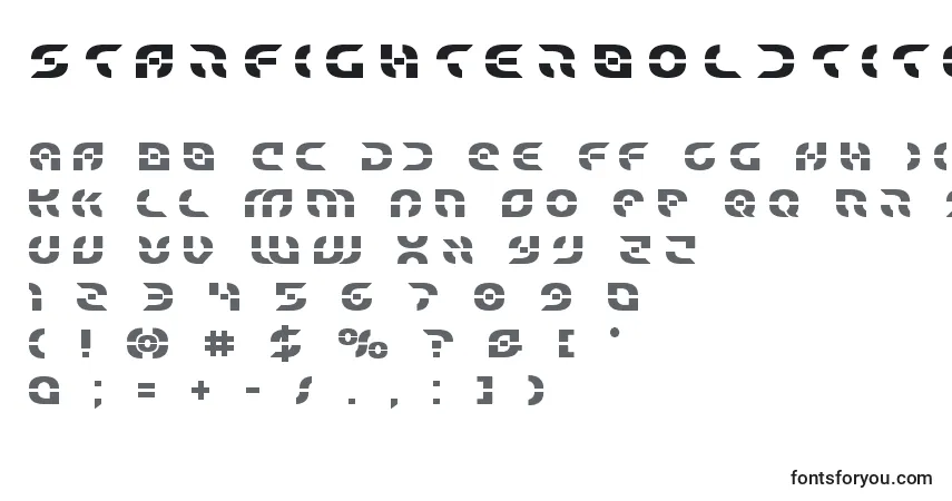 Schriftart Starfighterboldtitle – Alphabet, Zahlen, spezielle Symbole
