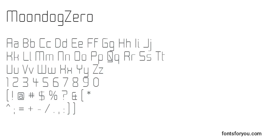 Czcionka MoondogZero – alfabet, cyfry, specjalne znaki