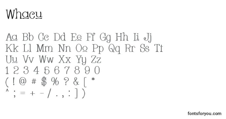 Schriftart Whacu – Alphabet, Zahlen, spezielle Symbole