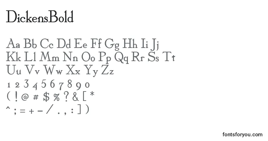 A fonte DickensBold – alfabeto, números, caracteres especiais