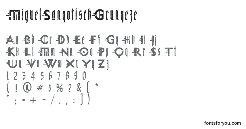 A fonte MiguelSangotischGrungeze – alfabeto, números, caracteres especiais