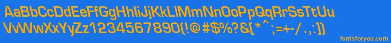 フォントEurosecondbackslantBold – オレンジ色の文字が青い背景にあります。
