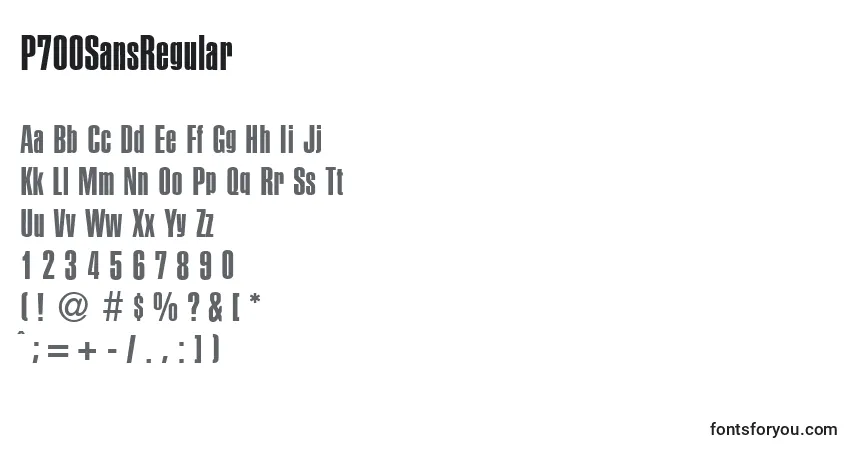 Czcionka P700SansRegular – alfabet, cyfry, specjalne znaki