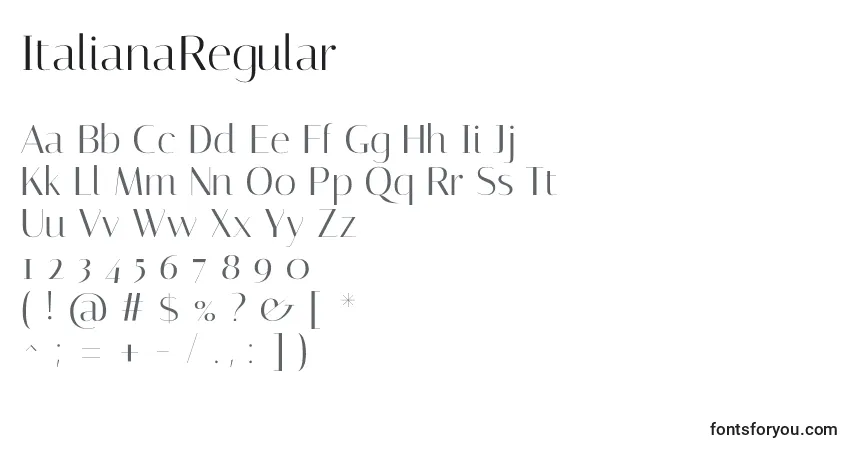 Шрифт ItalianaRegular – алфавит, цифры, специальные символы