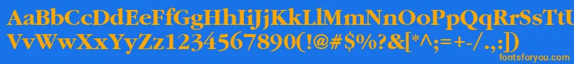 フォントAggcb – オレンジ色の文字が青い背景にあります。