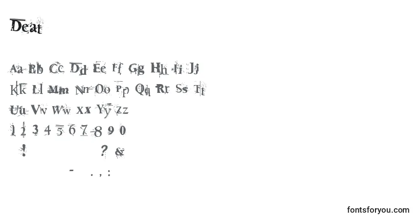 Czcionka Deat – alfabet, cyfry, specjalne znaki