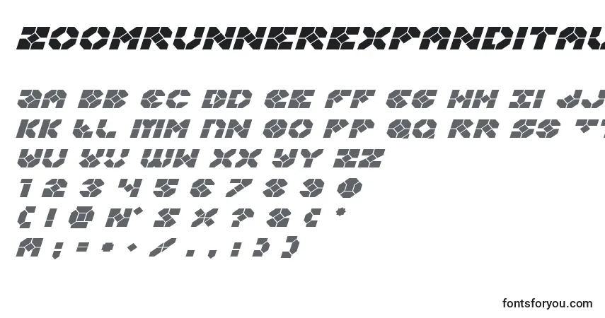 Czcionka Zoomrunnerexpandital – alfabet, cyfry, specjalne znaki
