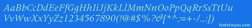 MeridienltstdItalic Font – Green Fonts on Blue Background