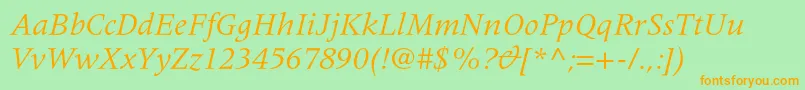 MeridienltstdItalic Font – Orange Fonts on Green Background