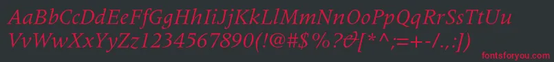 MeridienltstdItalic Font – Red Fonts on Black Background