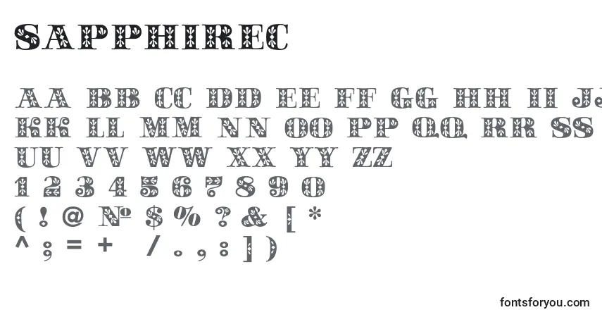 Czcionka Sapphirec – alfabet, cyfry, specjalne znaki