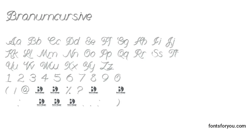 Branumcursive-fontti – aakkoset, numerot, erikoismerkit