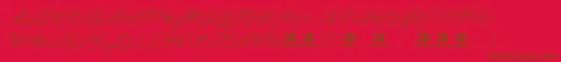 Branumcursive-Schriftart – Braune Schriften auf rotem Hintergrund
