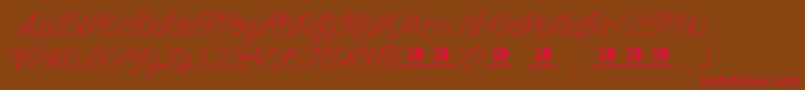 フォントBranumcursive – 赤い文字が茶色の背景にあります。