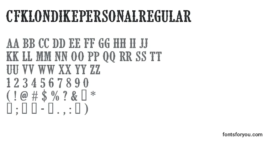 A fonte CfklondikepersonalRegular – alfabeto, números, caracteres especiais