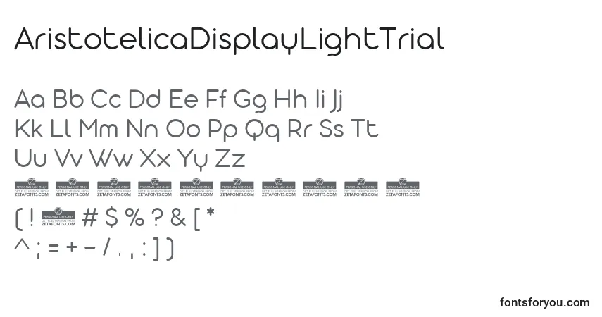 Czcionka AristotelicaDisplayLightTrial – alfabet, cyfry, specjalne znaki