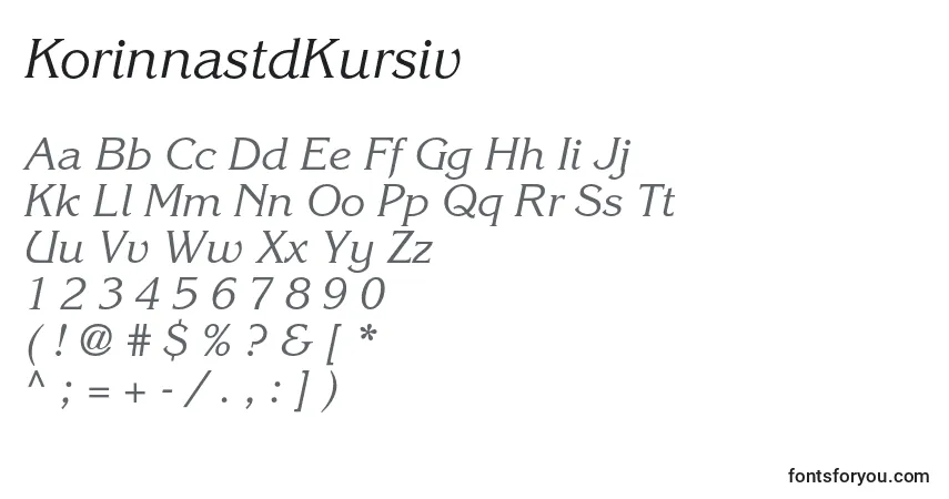 Schriftart KorinnastdKursiv – Alphabet, Zahlen, spezielle Symbole