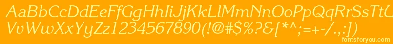 KorinnastdKursiv-Schriftart – Gelbe Schriften auf orangefarbenem Hintergrund