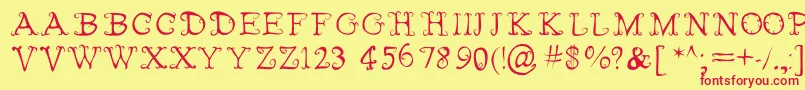 FairiesWearBoots-fontti – punaiset fontit keltaisella taustalla