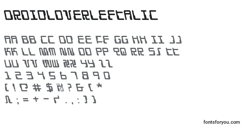A fonte DroidLoverLeftalic – alfabeto, números, caracteres especiais