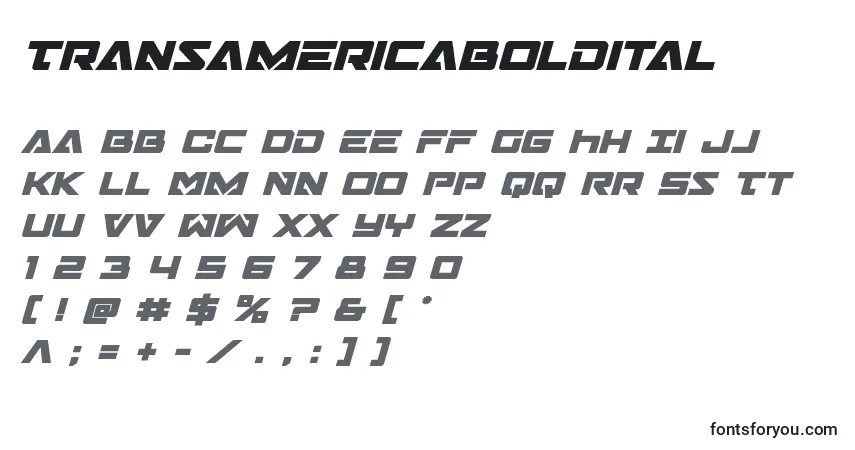 Schriftart Transamericaboldital – Alphabet, Zahlen, spezielle Symbole