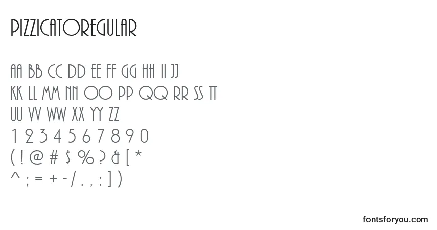 Czcionka PizzicatoRegular – alfabet, cyfry, specjalne znaki