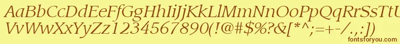 Fonte ItcLeawoodLtBookItalic – fontes marrons em um fundo amarelo