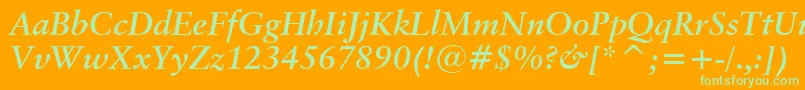 ClassicalGaramondBoldItalicBt-Schriftart – Grüne Schriften auf orangefarbenem Hintergrund