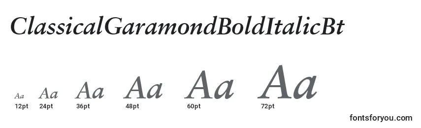 Размеры шрифта ClassicalGaramondBoldItalicBt