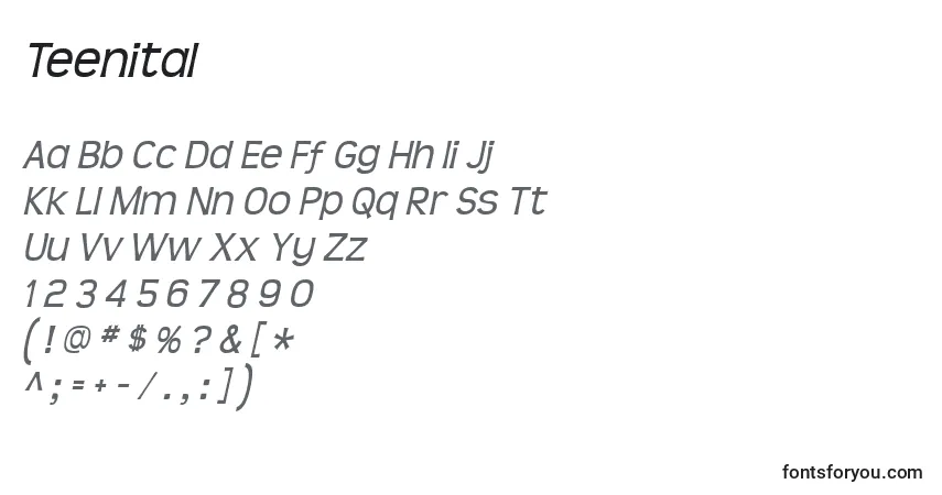 Шрифт Teenital – алфавит, цифры, специальные символы