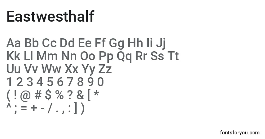 A fonte Eastwesthalf – alfabeto, números, caracteres especiais