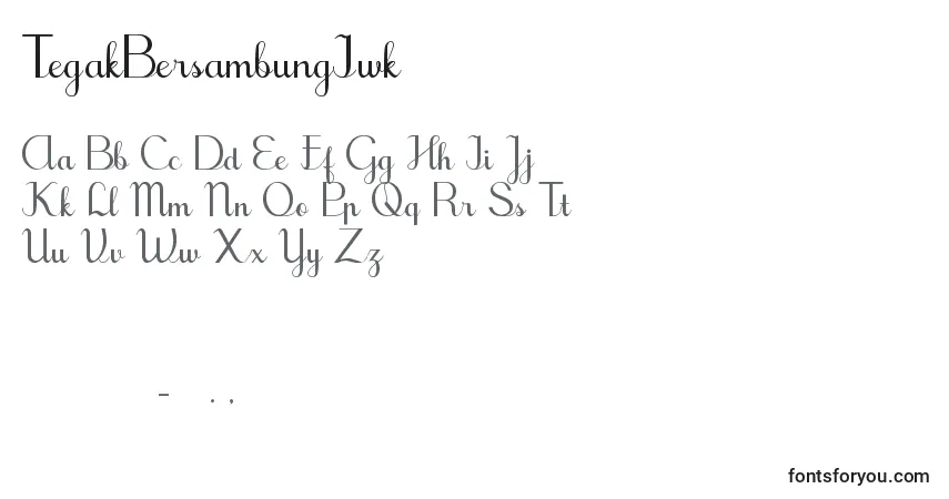 Schriftart TegakBersambungIwk – Alphabet, Zahlen, spezielle Symbole