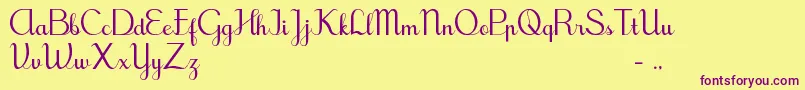 TegakBersambungIwk Font – Purple Fonts on Yellow Background